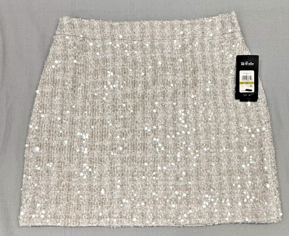 Karl Lagerfeld Paris Mini Skirt Womens 14 Gray Tweed Sequin Holiday Party NWT